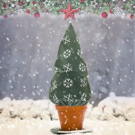 FCOUIID Winter Plant Freeze Protection Cover, Cute Christmas Potted Anti Frost Blanket Jacket with Drawstring for New Year Décor, 43" L x 35" W (B, 1PCS)
