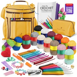 Crochet Kit for Beginners Adults and Kids - Beginner Crochet Kit for Adults with Step-by-Step Video Tutorials, Amigurumi and Crocheting Kit, Crochet Starter Kit with Soft Crochet Yarn and Crochet Bag