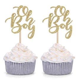 Giuffi Set of 24 Golden Oh Boy Cupcake Toppers Party Decors Baby Shower Decors - by