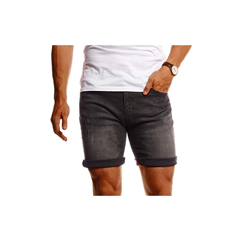 Leif Nelson LN1397 Men's Denim Shorts - Black , size: