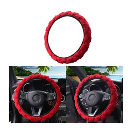 Bittwee Car Steering Wheel Cover, 14.5 to 15 Inch Warm Anti-Slip Fluffy Furry Automotive Steering Wheel Protector for Man Woman Girls, Vehicle Interior Decoration Fit Cars, SUVs, Trucks（Red）