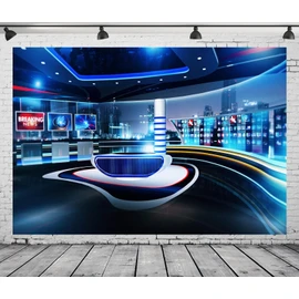 Loccor 7x5ft Fabric News Broadcast Backdrop Virtual TV Studio Photography Breaking Media Monitor Equipment Microphone Reporter Interview Stage Video Recording Photocall Background Prop