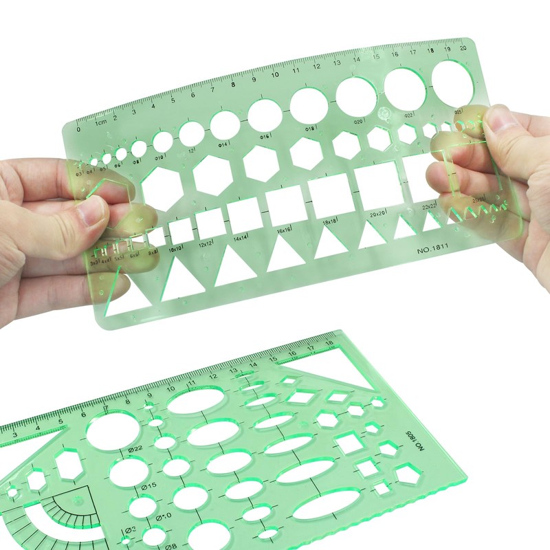 Unlorspy 2 PCS Circle Template Clear Green Plastic Scale Drafting