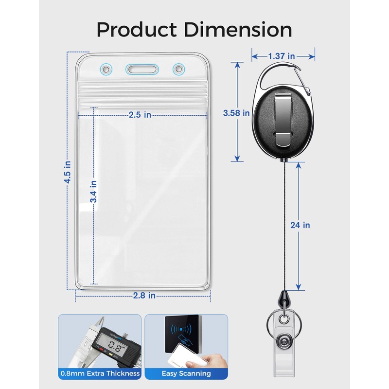 KTRIO ID Badge Holders with Clip Badge Reels - Vertical