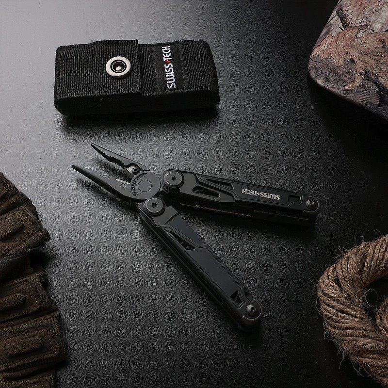 SWISS+TECH Multi-functional Pliers, Outdoor Multi-Tool, Multiplier, 16-in-1 Lockable Function, Cutter,