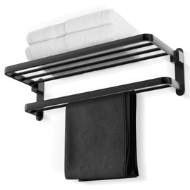 BOZWELL Bathroom Lavatory Towel Rack with Two Towel Bars,20-Inch Towel Holder with Shelf BZ105-A (Matte Black)