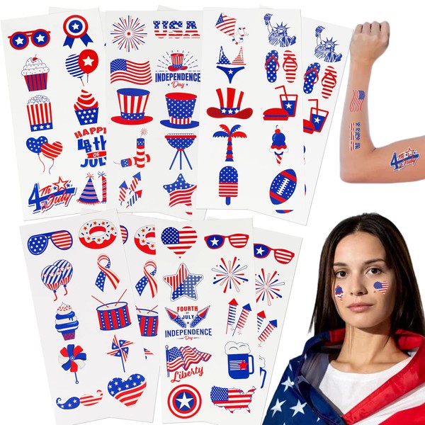 4th of July Temporary Tattoos | 100 USA Temporary Tattoos | American Flag, USA, Temporary Tattoos | 4th of July Party Props | USA Game Day Party Decoration | American theme Party Favors | by Anapoliz