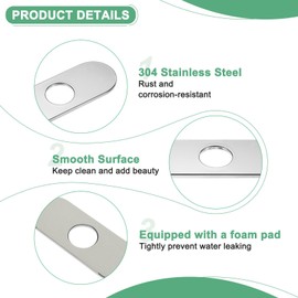 M METERXITY Faucet Deck Plate, 6 Inch Oval Hole Cover Deck Plate for Bathroom/Kitchen Sink, 304 Stainless Steel Escutcheon Faucet Plate [Silver Tone]