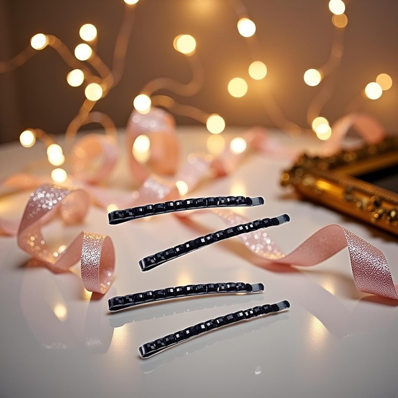 4 forcine per capelli con strass neri, forcine per capelli