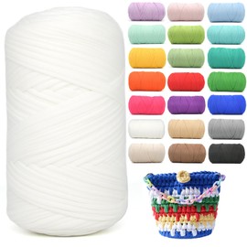 400g Tshirt Yarn for Crochet,White T Shirt Soft Elastic Fabric Chunky Thick T-Shirt Crochet Yarn for Crocheting Knitting Beginner Hand Knitting for Bag/DIY Craft/Home Decor-White