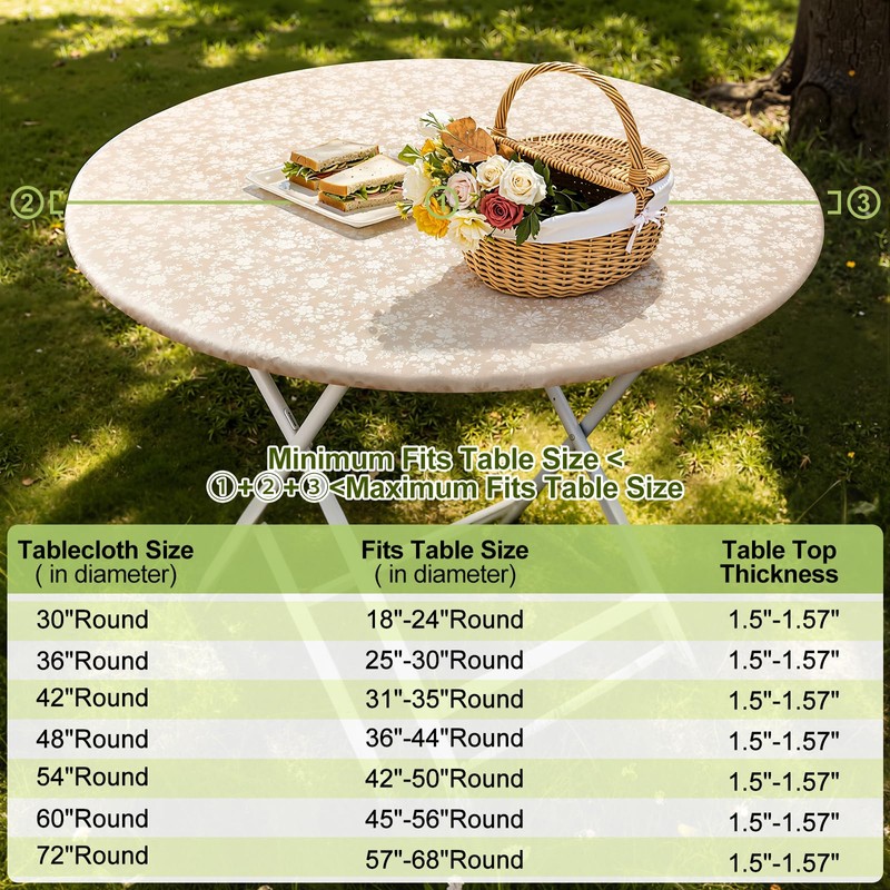 Smiry Waterproof Heavy Duty Vinyl Fitted Tablecloth for 45"-56" Round