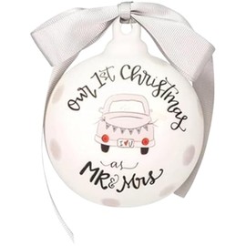 First Christmas as Mr & Mrs Ornament – Newlywed Keepsake, Ceramic Wedding Gift for Couples, Our 1st Christmas Married Ornament with Ribbon, Holiday Tree Decoration, Car Design