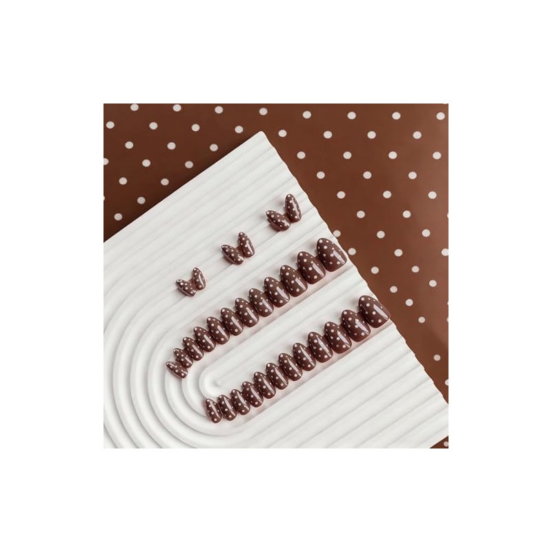 SXVME Uñas postizas marrones almendradas, 30 uñas postizas cortas con