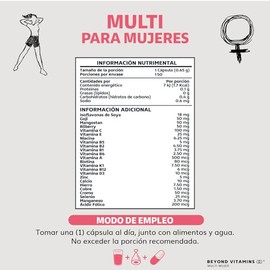 Multivitamínico para Mujer con 24 Ingredientes y Vitaminas | Suplemento de Vitaminas para Mujer con Vitamina D3, Vitamina E, Biotina | Suplemento Alim