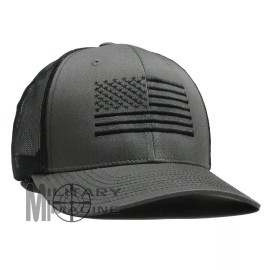 Military Imagine USA Flag hat Charcoal / Black, Black Flag cap  Trucker Mesh Tactical Snapback