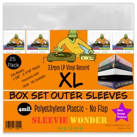 Sleevie Wonder XL Box Set Sleeves (25) No Flap 4mil Thick Strong Polyethylene Plastic for 33rpm LP Vinyl Record Album Boxset (+1 Free Dj Sticker), Clear