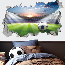 KAIRNE 3D Football Wall Sticker, Football Stadium Wall Sticker, Wall Sticker for Children's Room, Boys, 85 x 55 cm, Sports Wall Sticker, Football Wall Picture for Bedroom, Living Room Decoration