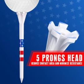 CHAMPKEY 5 Prongs Plastic Golf Tees 100 Pack - Star and Stripe Marking System Golf Plastic Tees - Lower Friction and Longer Distance Golf Tees (2-3/4")