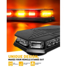 HLauto 406D Rooftop Emergency Strobe Lights Bar, 102 LED Amber Red Mini Beacon Safety Flashing Warning Traffic Lights Bar w/Magnetic Base for 12-24V Trucks, Construction Vehicles, Snowplow, Cars