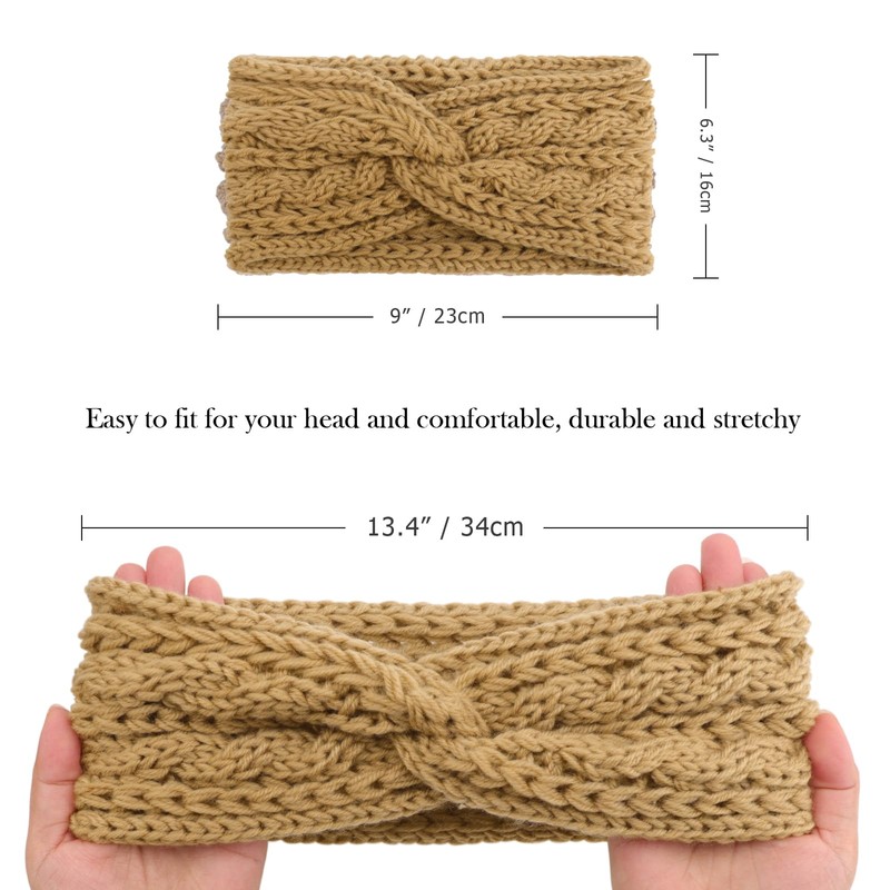 DRESHOW 4 Pack Crochet Knit Wide Turban Headband Warm Bulky