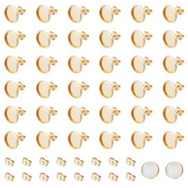 UNICRAFTALE Pack of 60 DIY 18 Carat Gold-Plated Cabochon Blanks Stud Earrings 10 mm Stud Earrings Trays Earring Bezel Trays Made of Stainless Steel Stud Earrings Fittings for Making Earrings