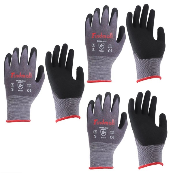 findmall Safety Work Gloves MicroFoam Nitrile Coated Foam Gloves S-Size