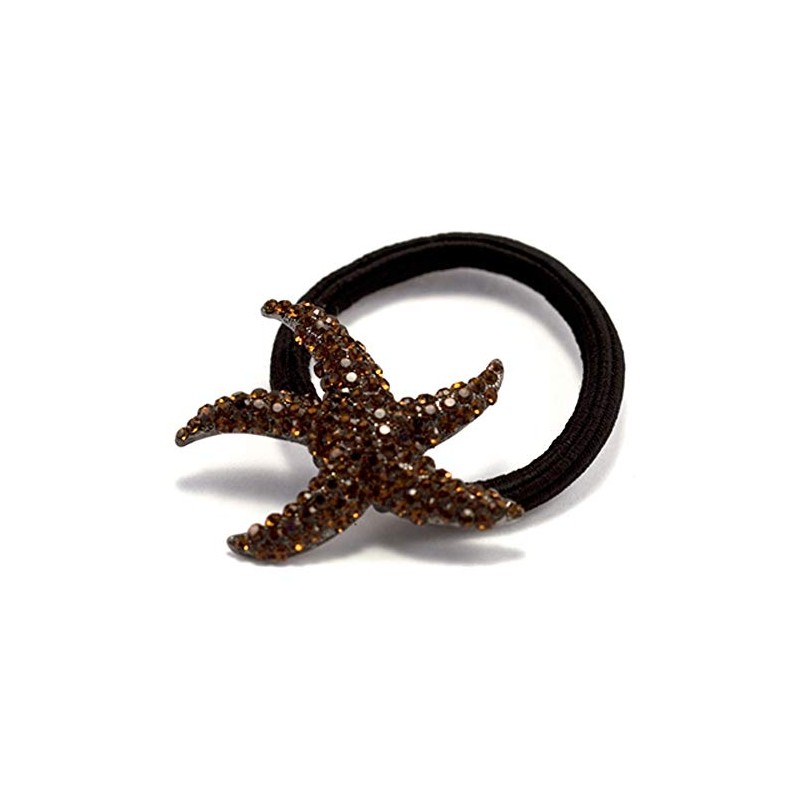 Decorative Hair Tie Starfish Rhinestone Crystal Ponytail Holder, Light Brown