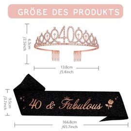 40th Birthday Tiara, 40th & Fabulous Birthday Crown Sash Set, 40th Birthday Decoration for 40th Birthday Women Happy 40th Birthday Gift, Party Supplies (Rose Gold)