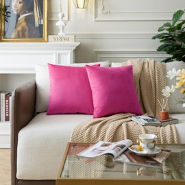 Colormz Set of 2 Hot Pink Colored Solid Velvet Throw Pillow Covers, Cozy Soft Accent Pillow Cases for Sofa Couch Bed and Living Room - 18"x18"