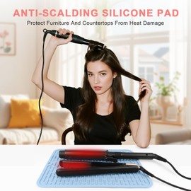 WRORUNER Oversize Silicone Heat Resistant Mat for Curling Irons, Flat Irons, Hair Straighteners and Hot Hair Styling Tools, Portable Hot Tools Pad Cover for Travel Vanity Salon(14.2" x 11")