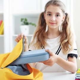 Zannaki Large Capacity Pencil Pouch Organizer | Soft Corduroy Pencil Box for Girls Boys Teens | Cute Big Pen Bag with Multiple Zipper Pockets - Pencil Case Storage for Art Supplies & Stationery-Blue