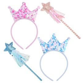 OAOSDH 2 Kronenstirnbänder Und 2 Sterne Sticks, Prom -Performance -Requisiten, Mädchenspielzeug, Cosplay -Requisiten, Niedliche, Glänzende Accessoires.