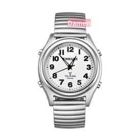 TIMEURE TU-0901 Talking Clock, Atomic Clocks, Voice Prompt Time/Date/Alarm, Hourly Chime No Charging Required, No App, Ideal for Elderly/Visually Impaired People, silver