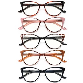 EYEURL 5 Pack Cat Eye Reading Glasses for Women-Blue Light Glasses for Woman Fashion Readers with Spring Hinge Computer reading glasses.0.5
