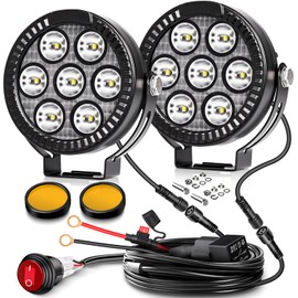LEDMIRCY Round Off Road Lights, Ditch Lights With Toggle Switch Wiring Harness Kit White/Amber LED Pods Light Waterproof Offroad Lighting Fog/Driving Light for Trucks ATV UTV SUV Golf Cart Excavator