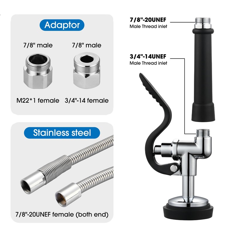 HWM Commercial Sink Sprayer Valve with 44” Flexible Stainless Steel