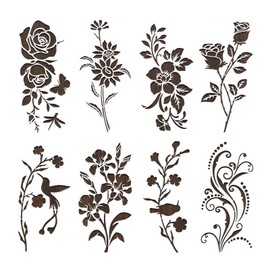 Omeblos 8 Pcs Flower Stencils for Painting,Flowers Stencils,Flower Stencil Crafts Reusable,for Crafts Reusable Floral Leaves Painting Template for Scrapbooking Card Making Wall Decor 8.66 x 4.13 in