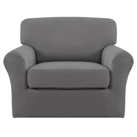 Easy-Going 2 Pieces Microfiber Stretch Chair Slipcover – Spandex Soft Fitted Sofa Couch Cover Washable Furniture Protector with Elastic Bottom Kids Pet Light Gray