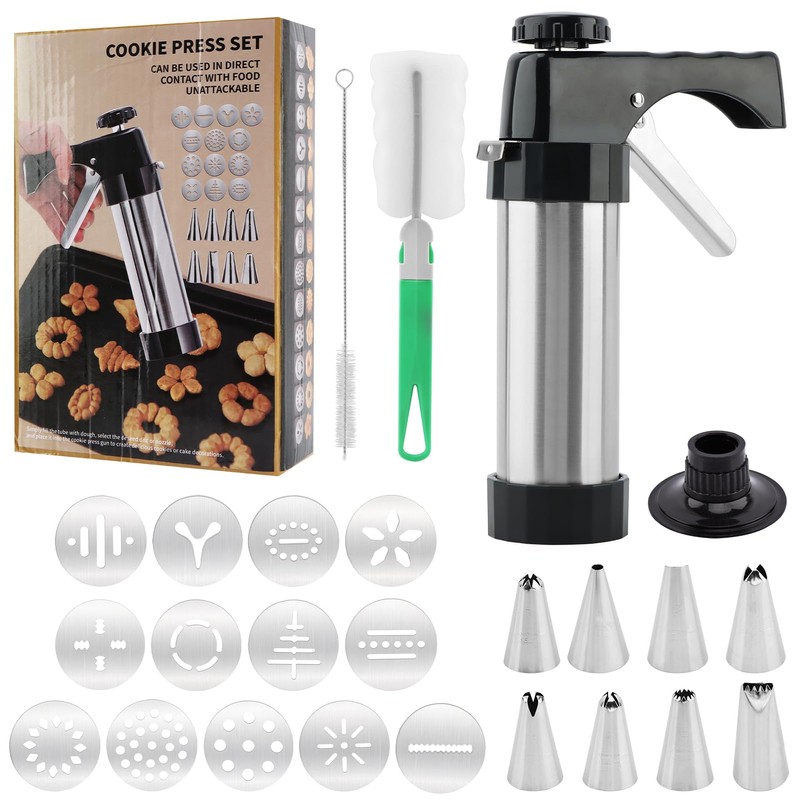 Stainless Steel Cookie Press Kit – 13 Discs & 8