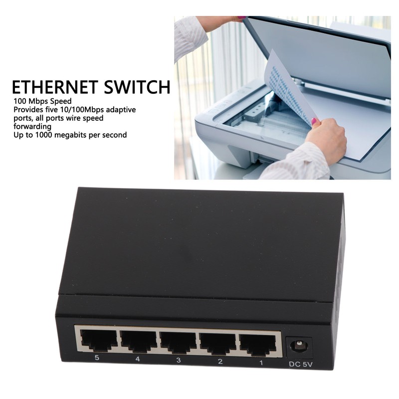 5 Port 10/100Mbps Ethernet Switch Plug and Play Unmanaged Home