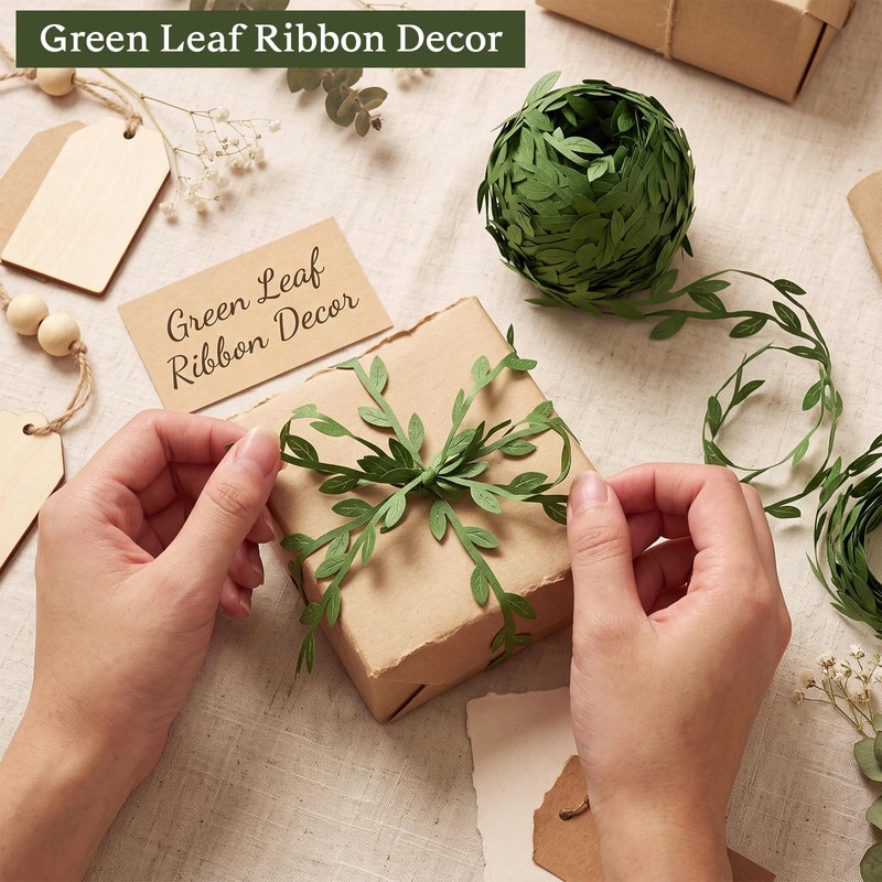 50 Yard(150 Ft) Green Leaf Trim Ribbon Artificial Vines Leaves
