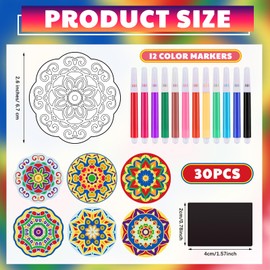 Gemscream 30 Pcs Mandala Painting Decor Kits Crafts Color Your Own Magnet for Kids DIY Coloring Magnet Ornaments for Art Party Favors