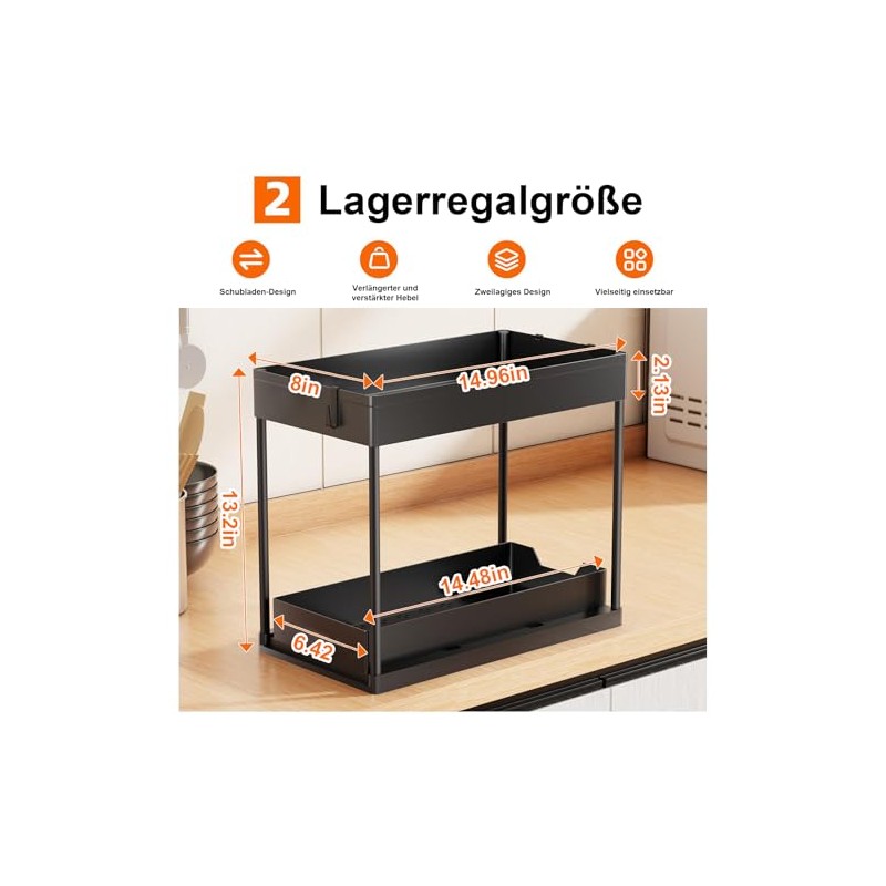 Under Sink Shelf, 2 Tier Standing Shelf, Kitchen Organiser with
