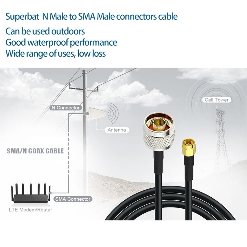 Superbat N Male to SMA Male Low Loss RG58 Coaxial