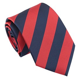 DQT Men's Classic Stripe Patterned Business Casual Party 8cm Classic Tie - Navy Blue & Red