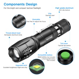 LED Flashlight, Ultra Bright XML T6 Handheld Flashlights - High Lumen, Zoomable, 5 Modes, Water-Resistant - Perfect for Camping Biking Home Emergency or Gift-Giving (4)