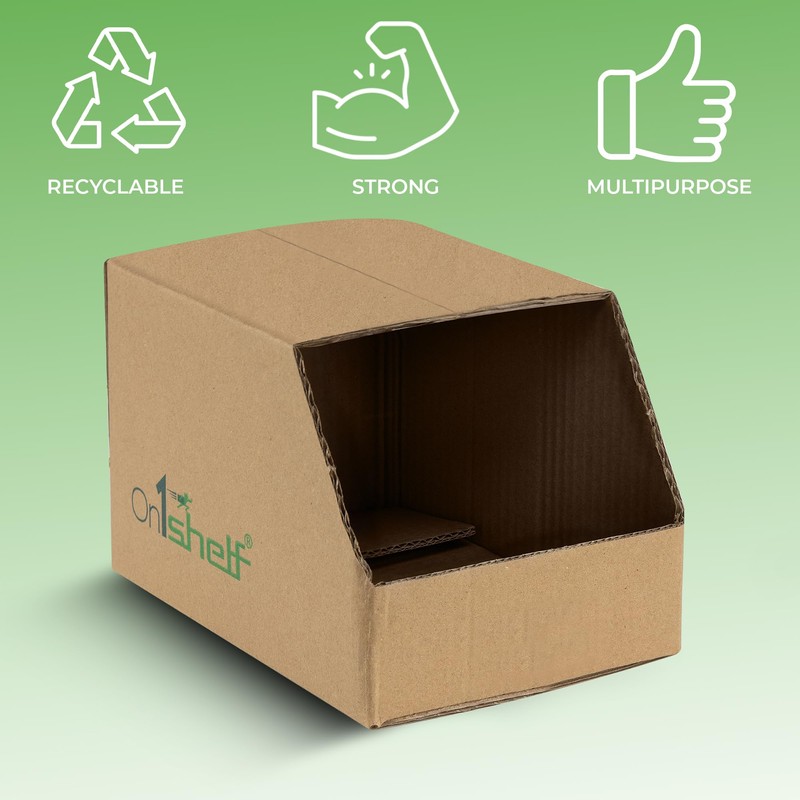On1shelf® 10pcs Stackable Cardboard Boxes, Corrugated Storage Bins, Pantry Organiser