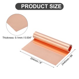 sourcing map Pure Copper Sheet Roll, 0.1mm 22Ga Thick T2 Copper Flashing 2440mm x 204mm/8Ft x 8in Copper Strip Soft Copper Metal Foil Plate for Craft Electrical House Repair