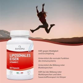 Bandini Liposomal Iron 30 mg + Vitamin C, Folic Acid, B12, B6 and A - High Bioavailability, Against Fatigue and Fatigue - Iron Preparation with Increased Absorption - Liposomal Iron 60 Capsules