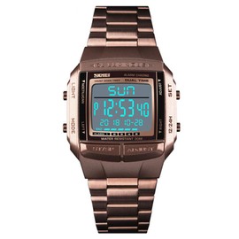 MASTOP Mens Digital Watch Sports Alarm Stopwatch Business Watches Square Waterproof Men's Wrist Watches (Coffee Gold)